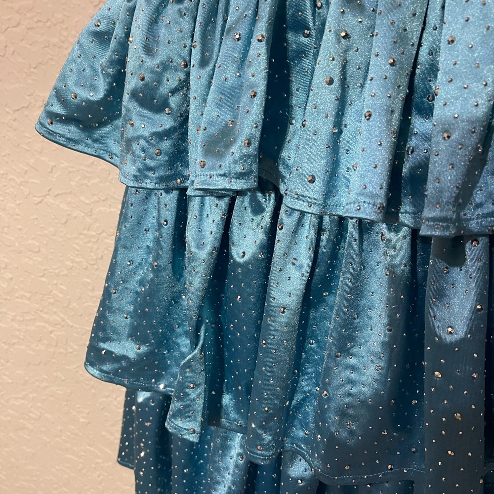Chic Blue Ruffled PROM Mini Dress - Picture 3 of 7